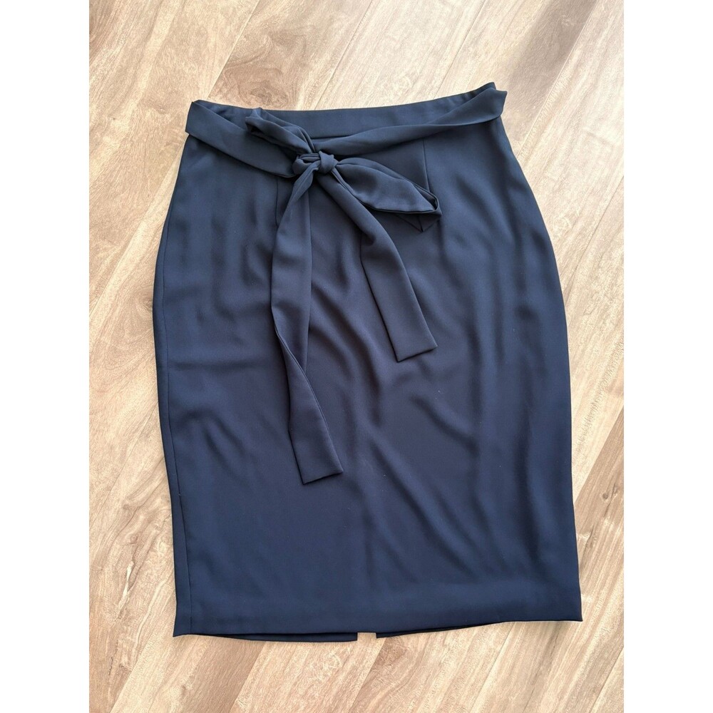 Camilyn Beth Women A Line Skirt Size M Navy Blue Side Slit Tie Waist Made In USA